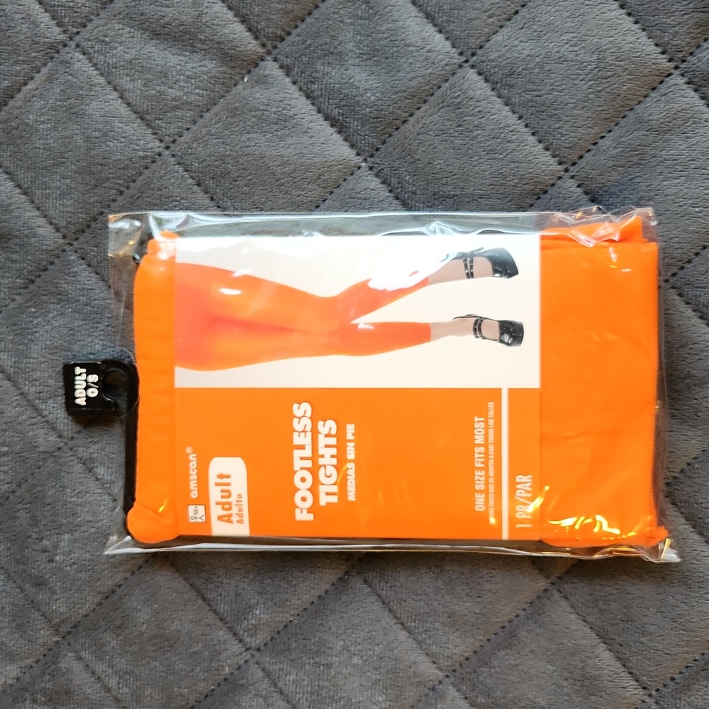 Amscan Adult footless tights ☆ Orange ☆ Brand New in pkg ☆  up to 160 lbs